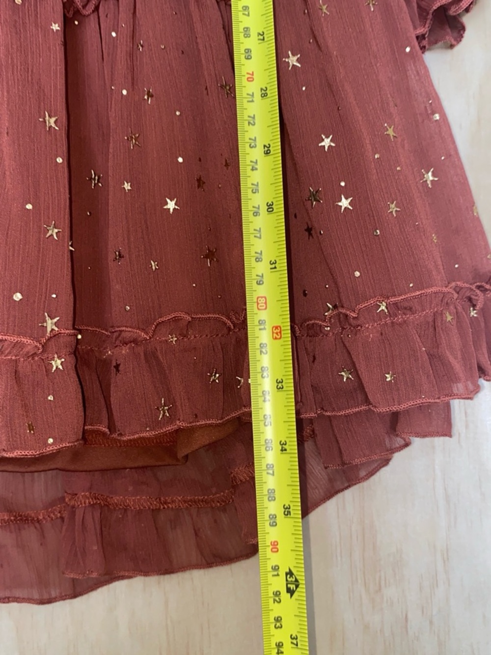 entro Rust Red Long Sleeve Star-Print Ruffle Mini Dress - Picture 6 of 10